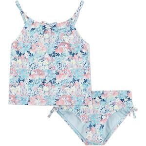 Hurley Girl Size 7 Blue Floral Bow Thin Strap 2 Piece Tankini Swimsuit Swim Suit